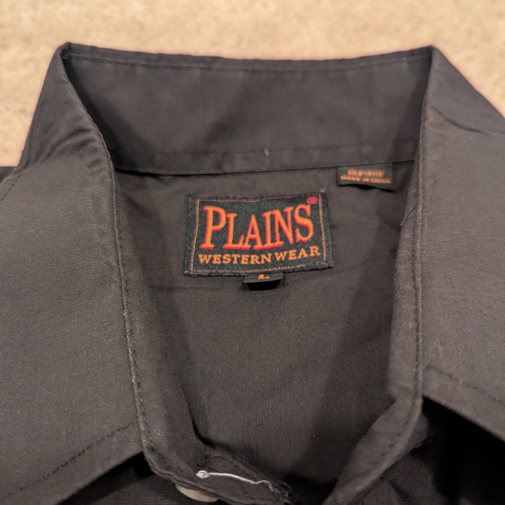 Plains Western Wear Black Casual Button Down Shirt With Pearl Snap Buttons - Picture 3 of 4
